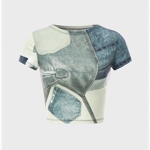 Kollyy denim print baby tee